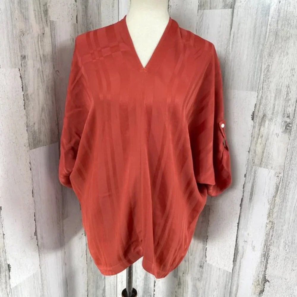 Tina Jo Women's Orange Stripe 3/4 Sleeve Shirt Top‎ Blouse Sz M